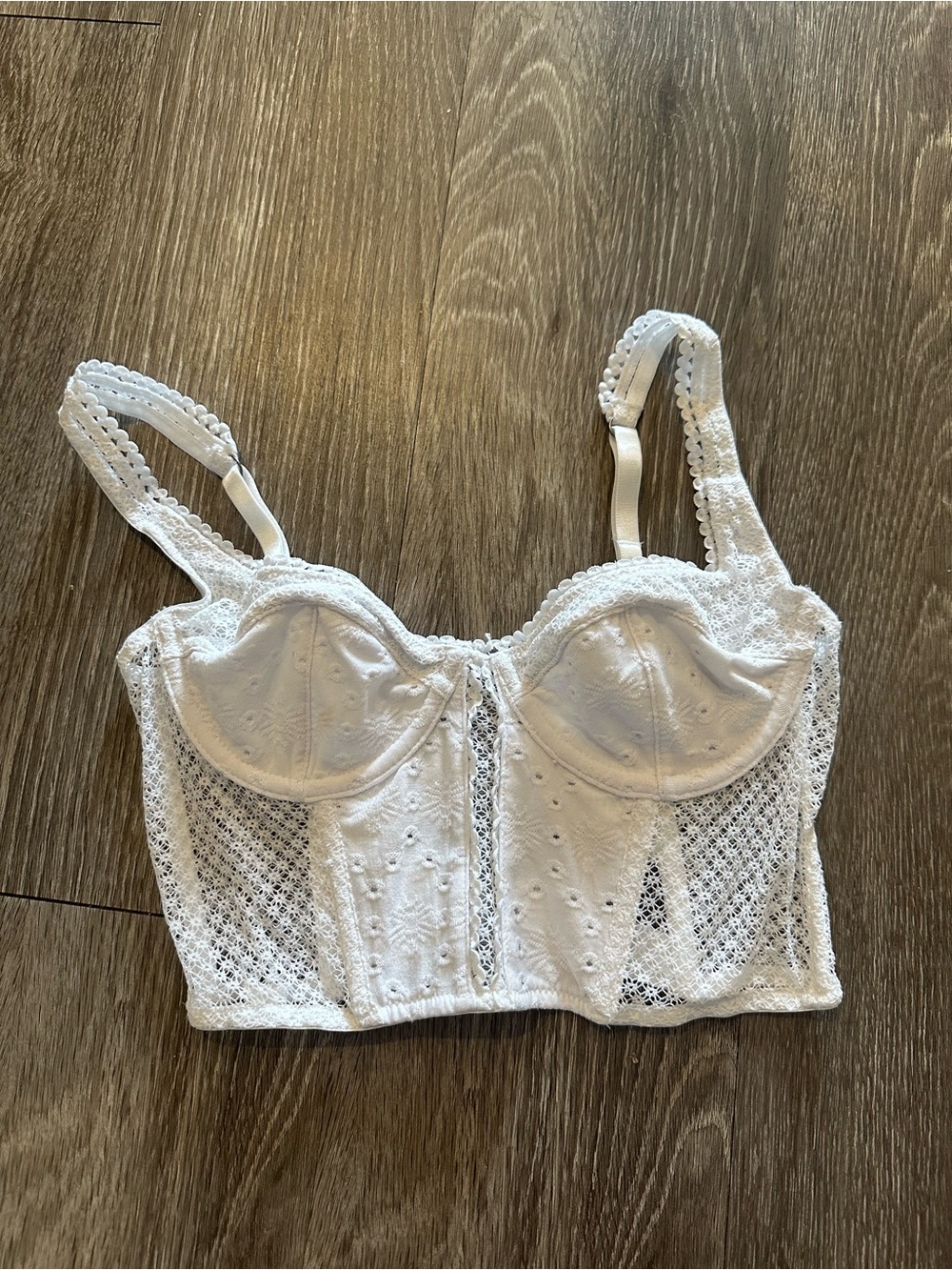 White lace/eyelet corset bra top size XS